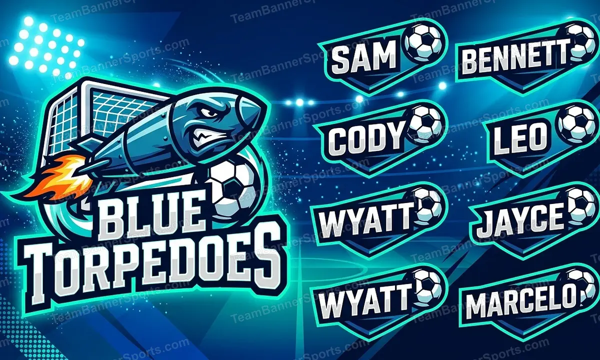 Blue Torpedoes soccer team banner created with AI
