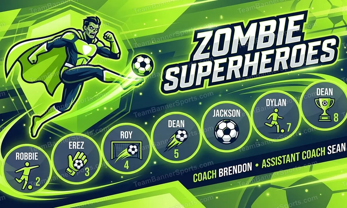 Zombie Superheroes soccer team banner created with AI