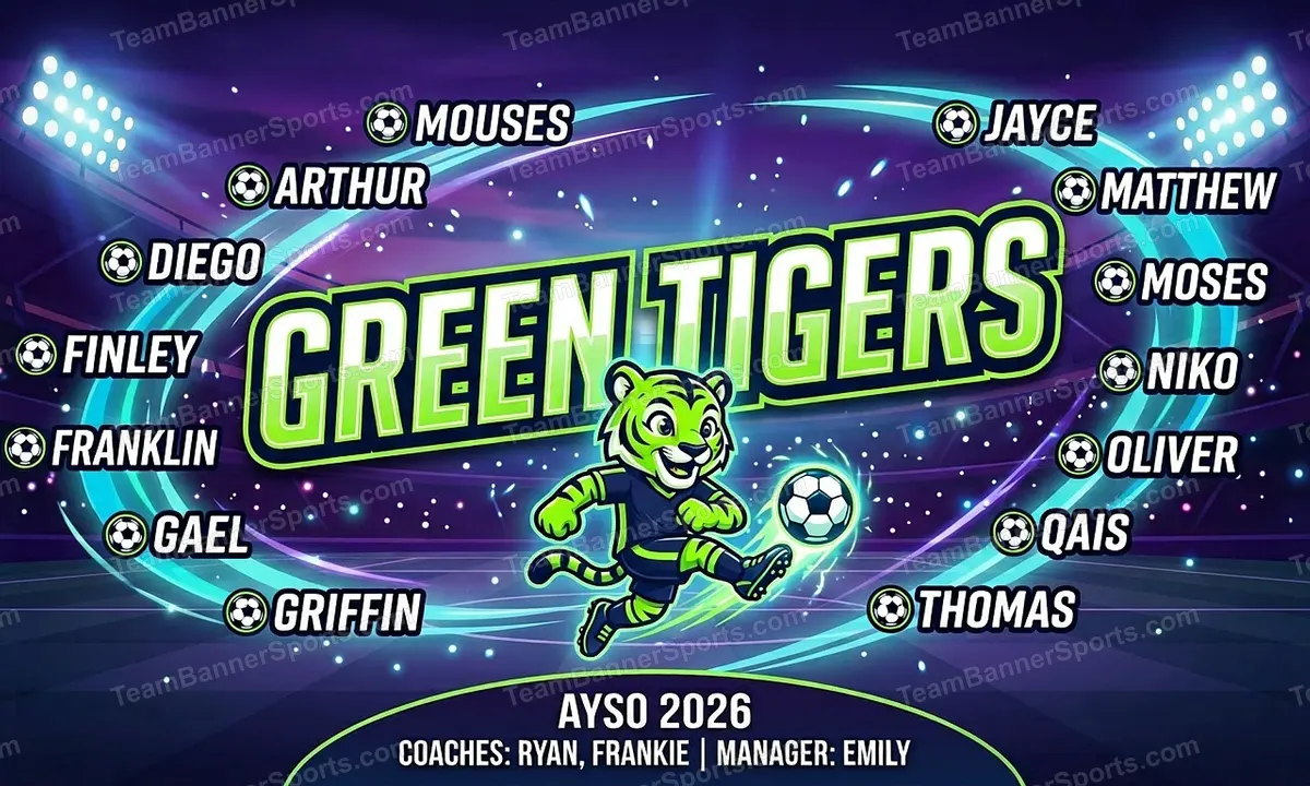 Green Tigers soccer team banner created with AI