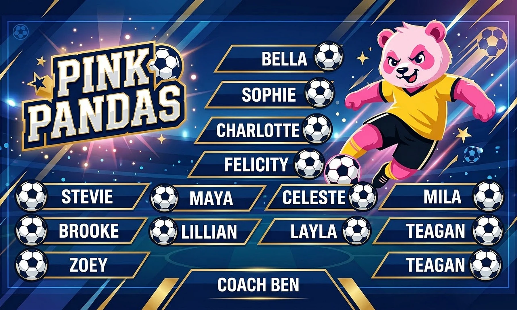 Pink Pandas soccer team banner created with AI