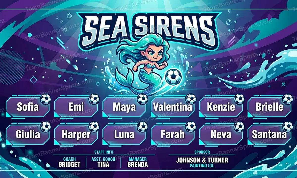 Sea Sirens soccer team banner created with AI