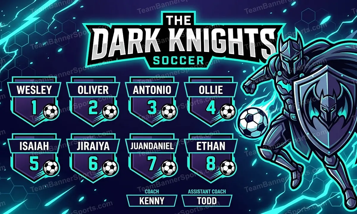 The Dark Knights soccer team banner created with AI