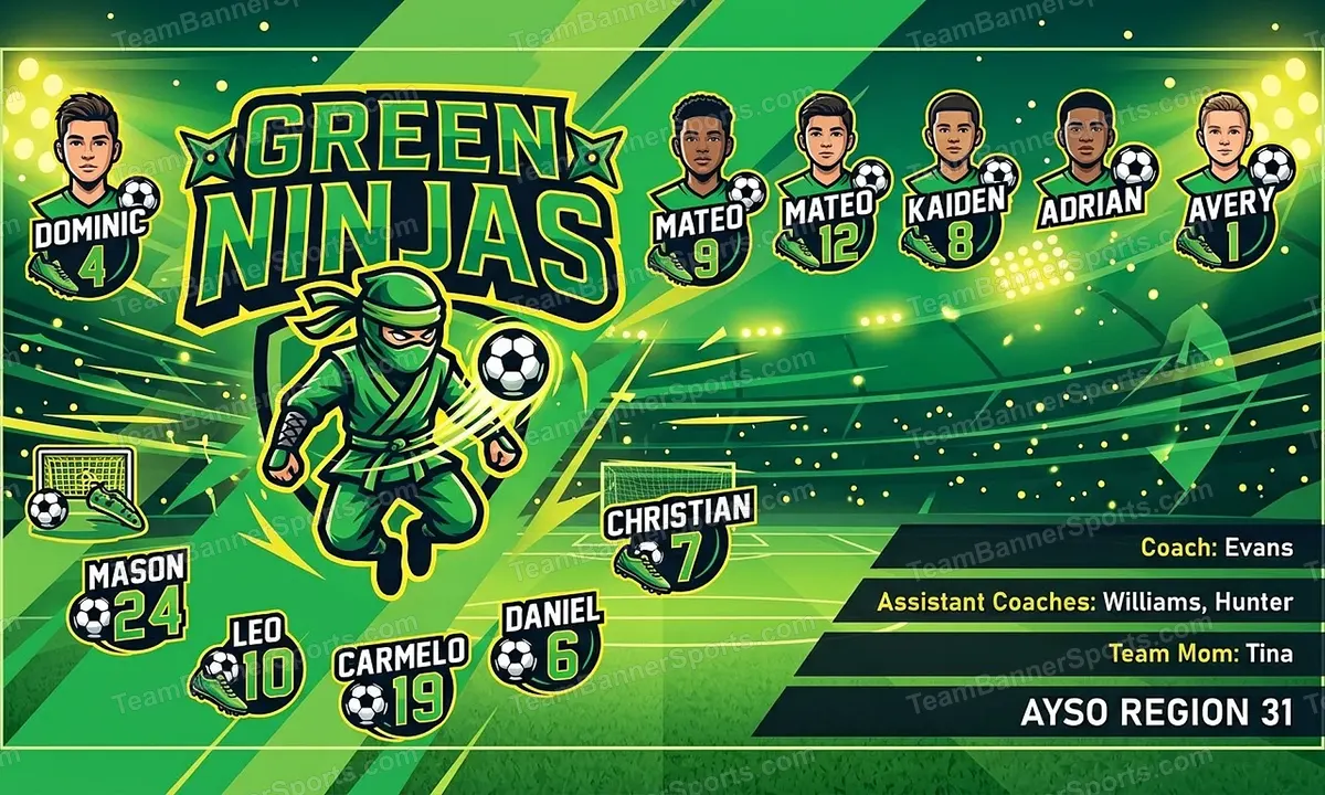 Green Ninjas soccer team banner created with AI