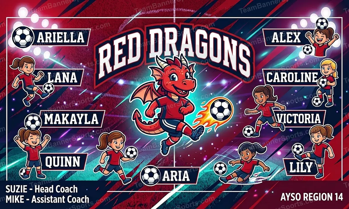 Red Dragons soccer team banner created with AI