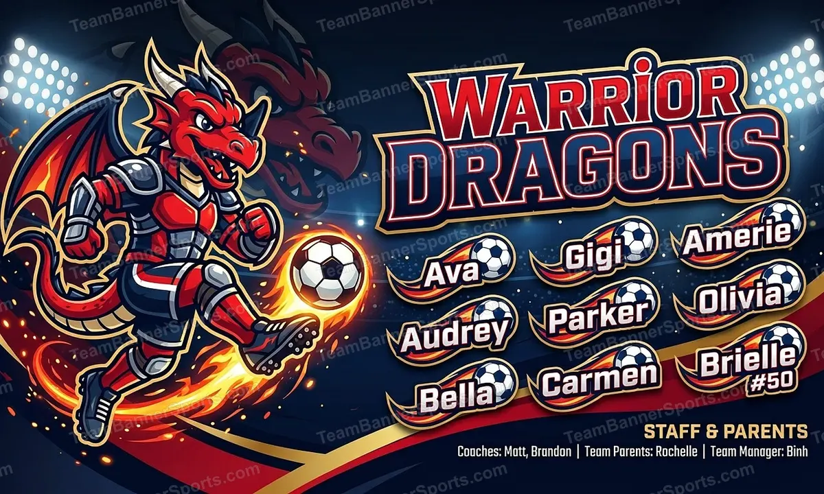 Warrior Dragons soccer team banner created with AI