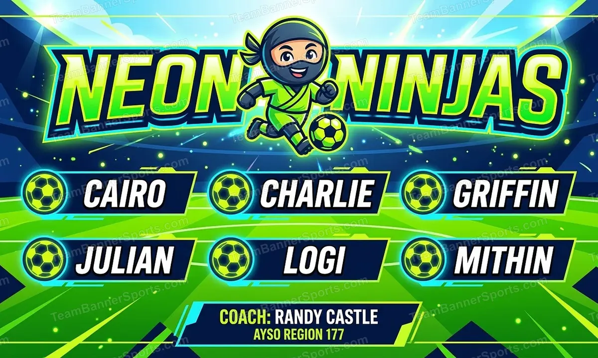 Neon Ninjas soccer team banner created with AI