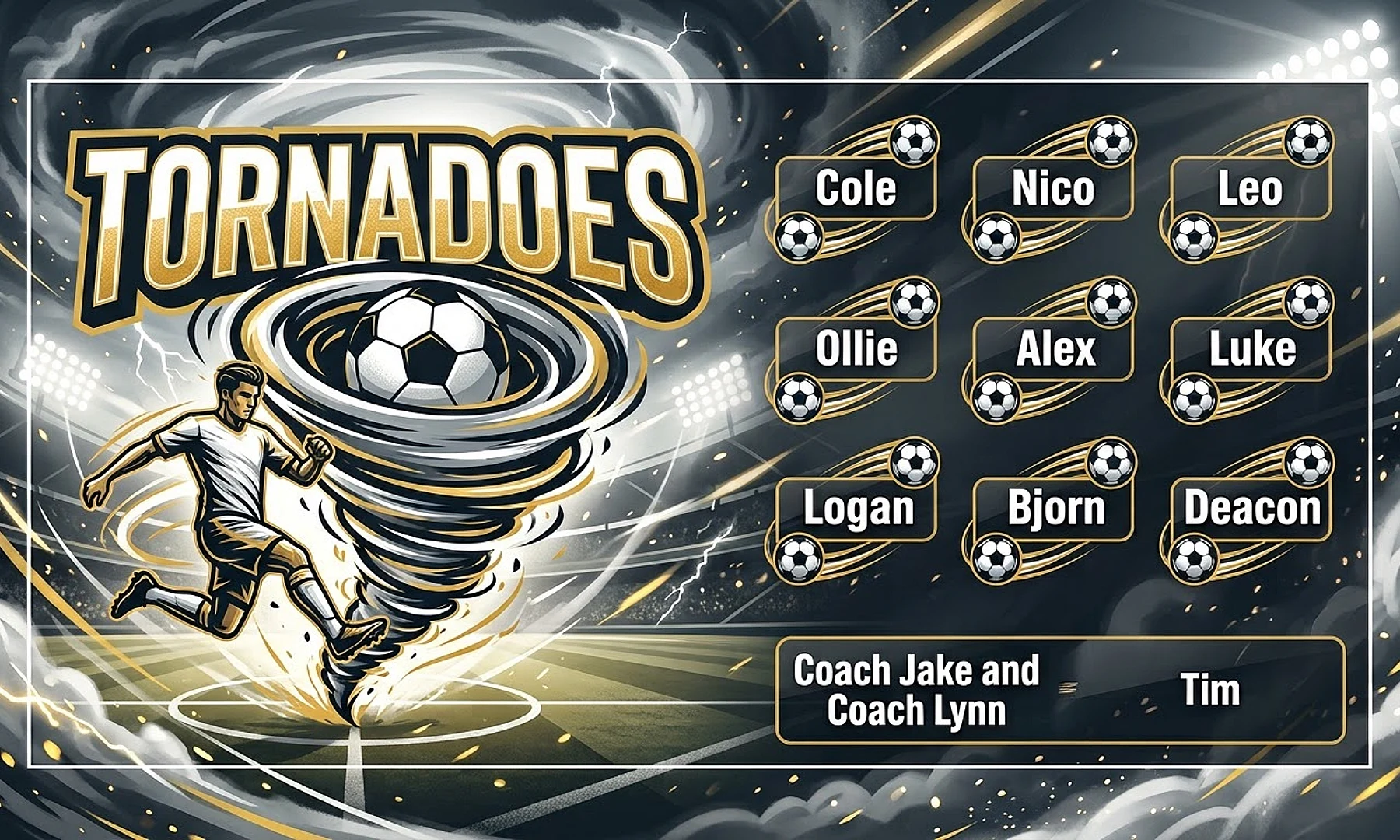 Tornadoes soccer team banner created with AI
