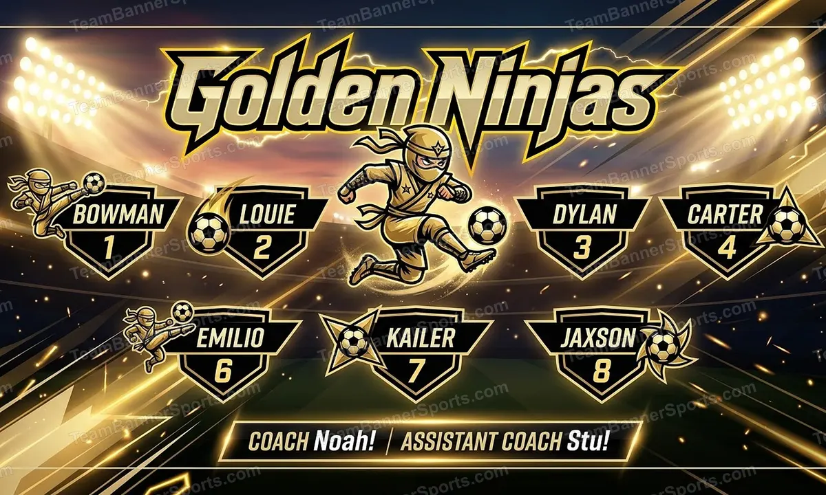 Golden Ninjas soccer team banner created with AI