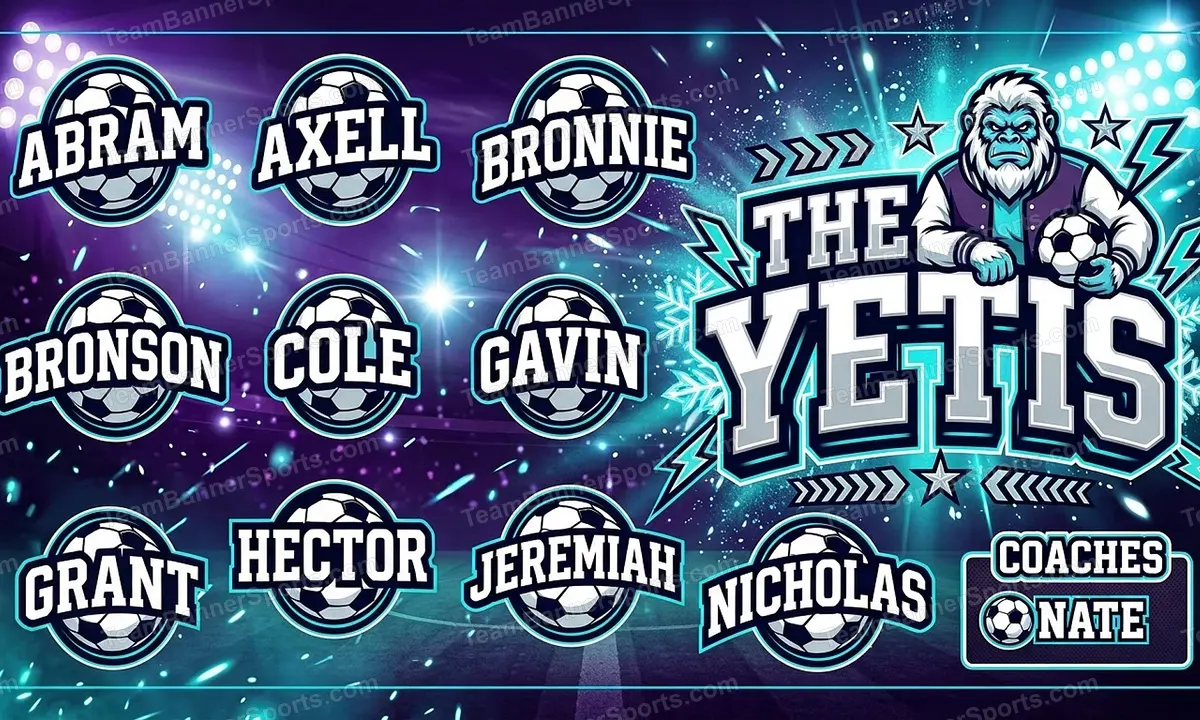 The Yetis soccer team banner created with AI