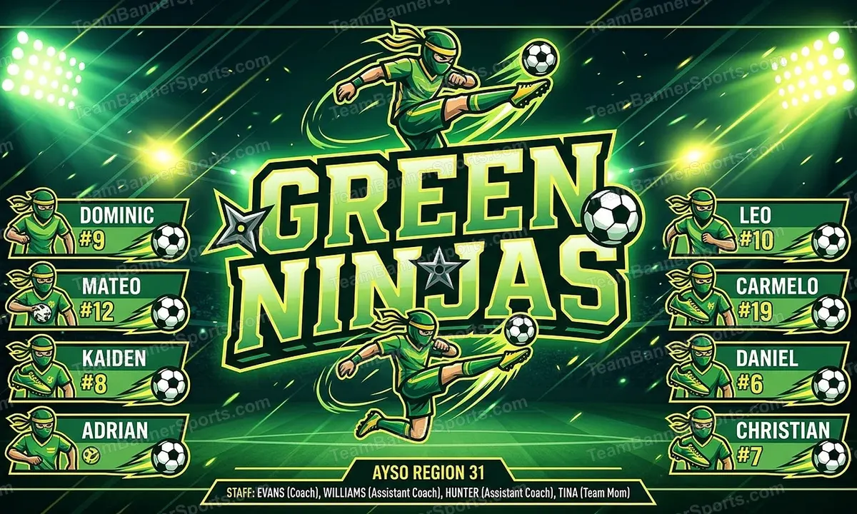 Green Ninjas soccer team banner created with AI