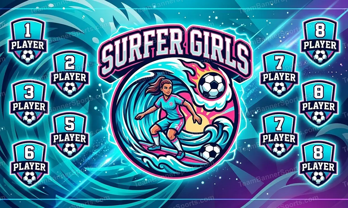 Surfer Girls soccer team banner created with AI
