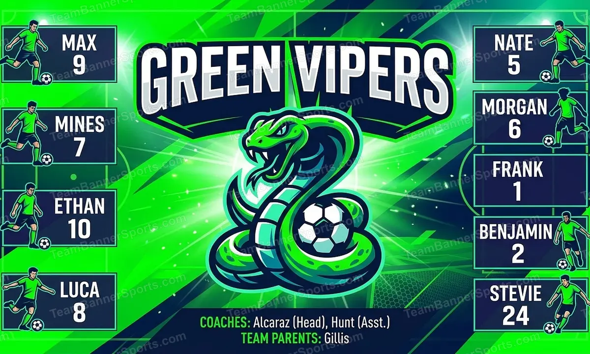 Green vipers soccer team banner created with AI