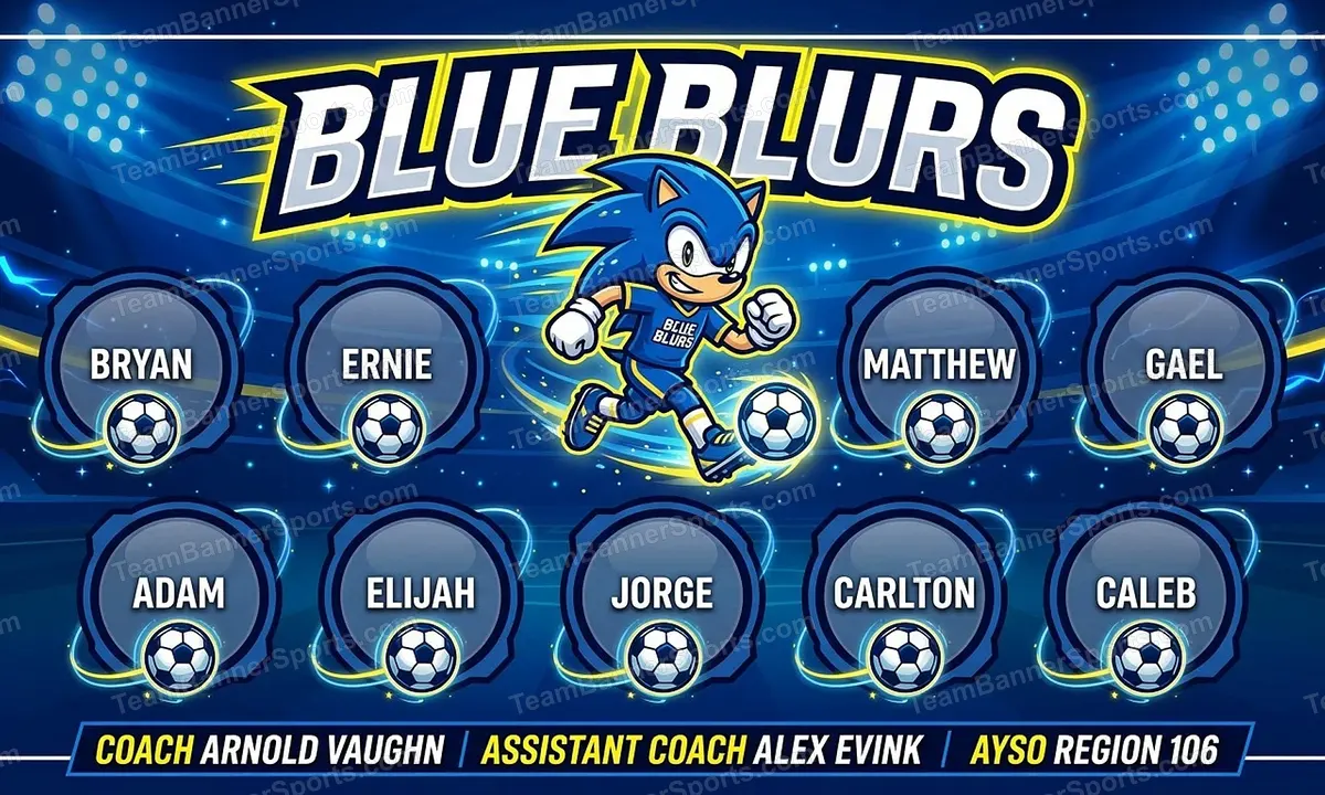 Blue Blurs soccer team banner created with AI
