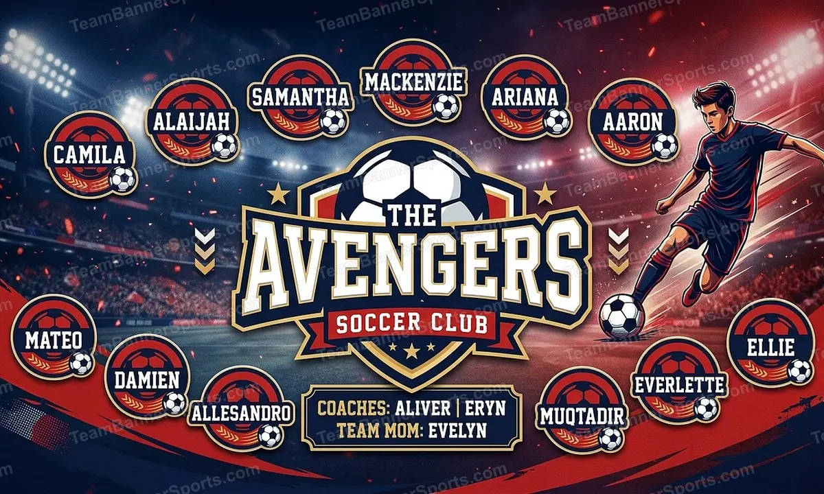 The Avengers soccer team banner created with AI