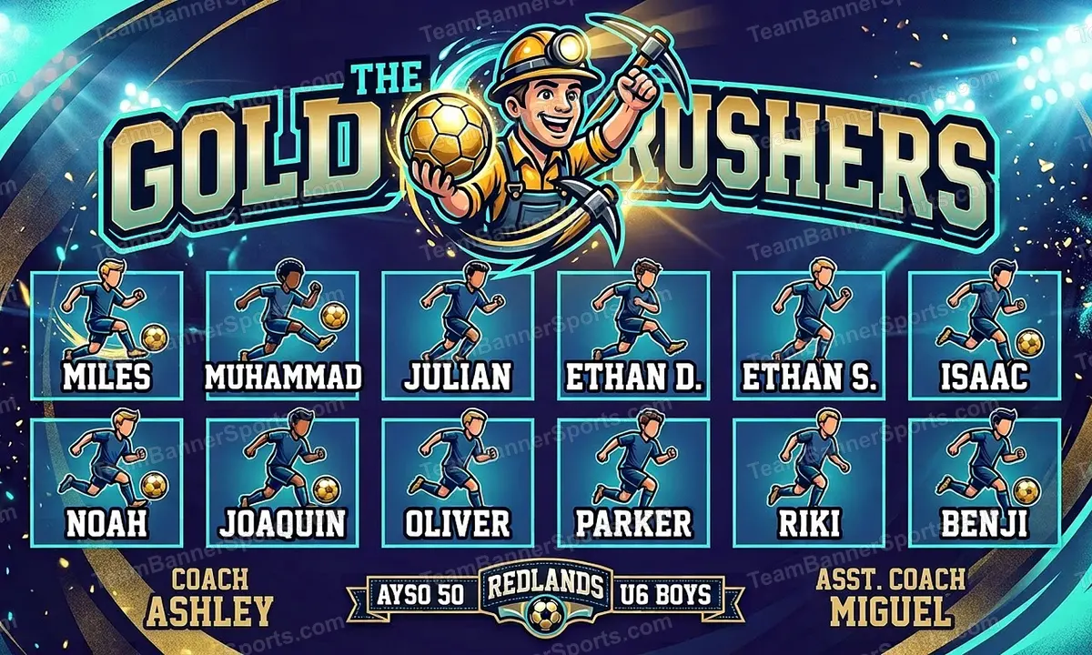 The Gold Rushers soccer team banner created with AI