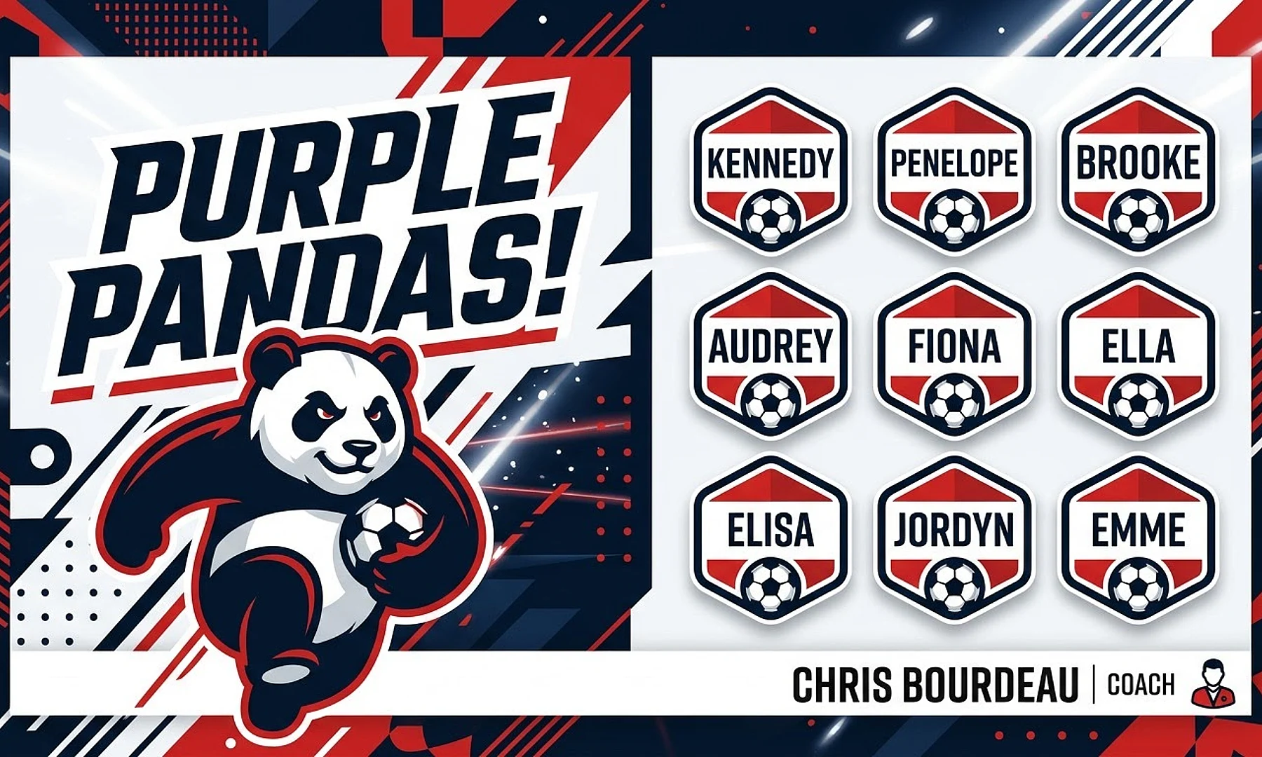 Purple Pandas! soccer team banner created with AI
