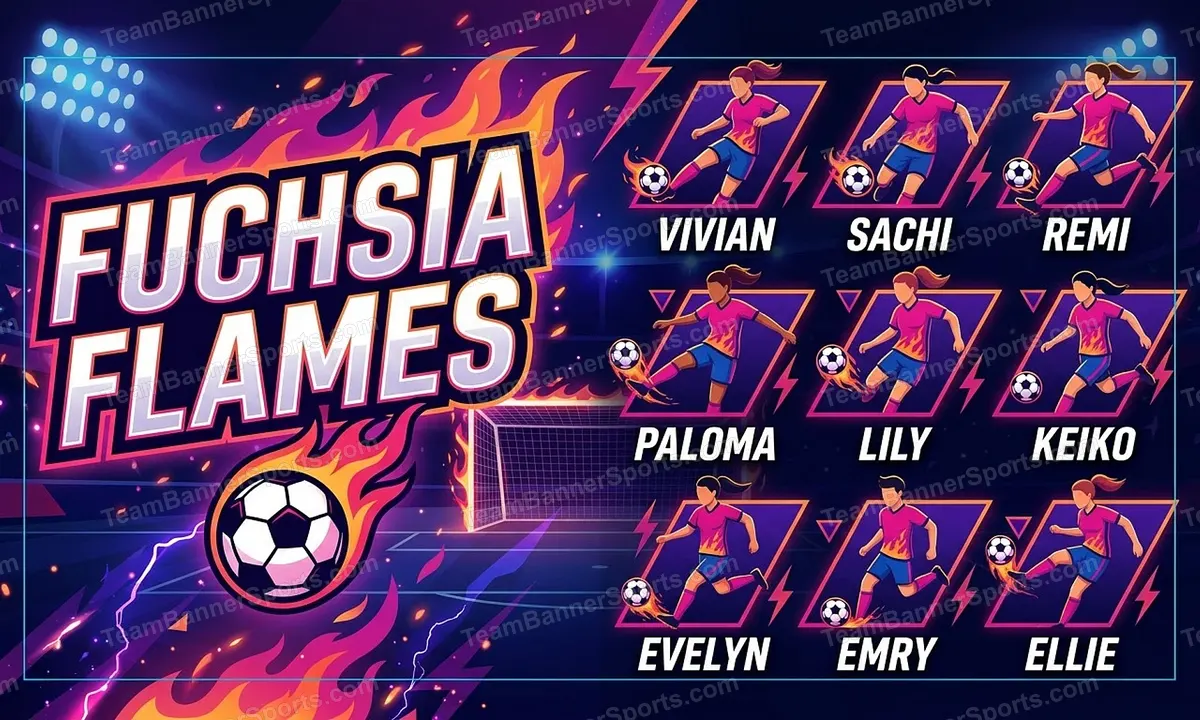 Fuchsia Flames soccer team banner created with AI
