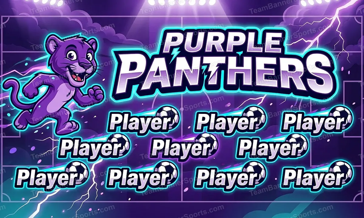 Purple panthers soccer team banner created with AI