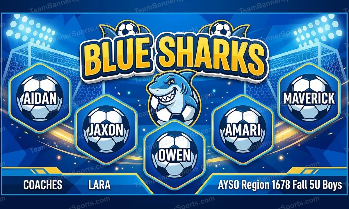 Blue Sharks soccer team banner created with AI