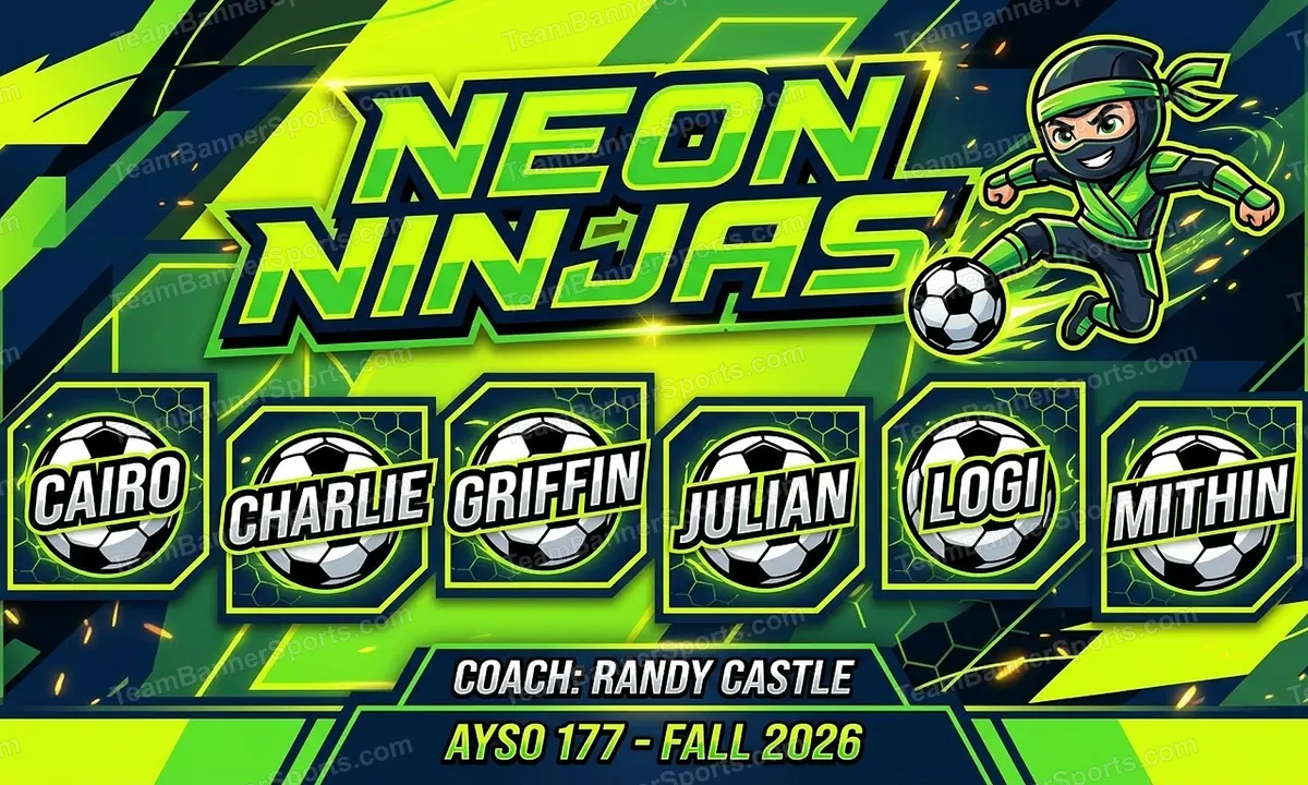 Neon Ninjas soccer team banner created with AI