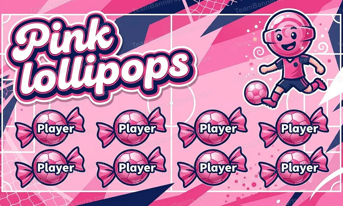 Pink lollipops soccer team banner created with AI