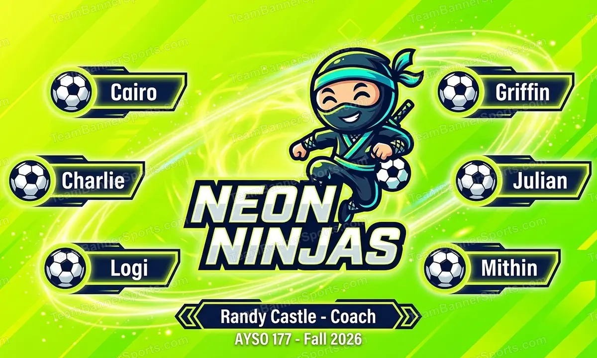Neon Ninjas soccer team banner created with AI