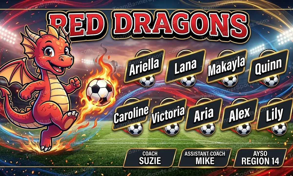 Red Dragons soccer team banner created with AI
