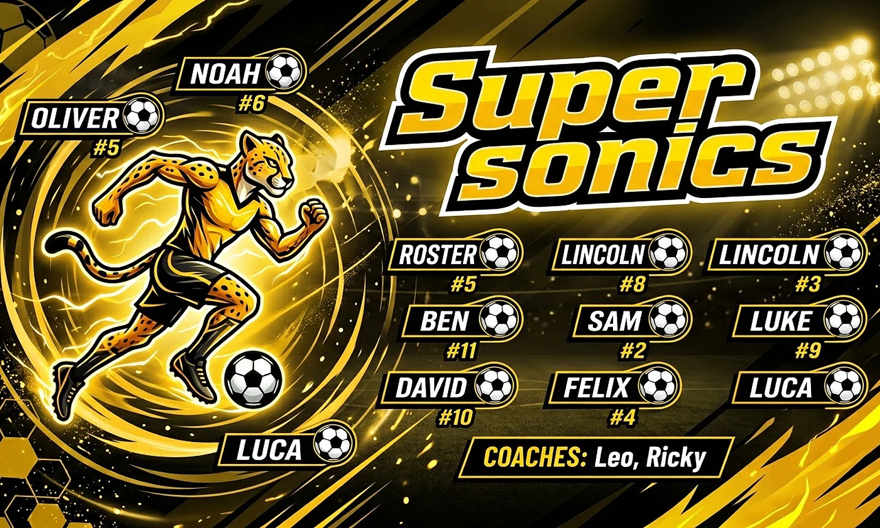 Super sonics soccer team banner created with AI