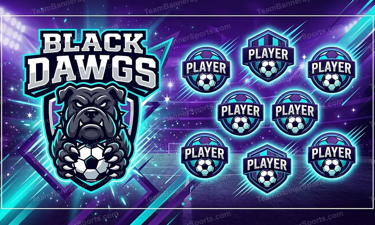 Black Dawgs soccer team banner created with AI