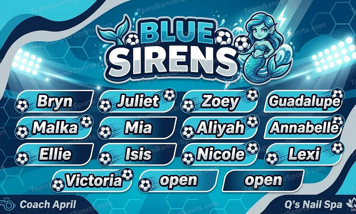 Blue Sirens soccer team banner created with AI