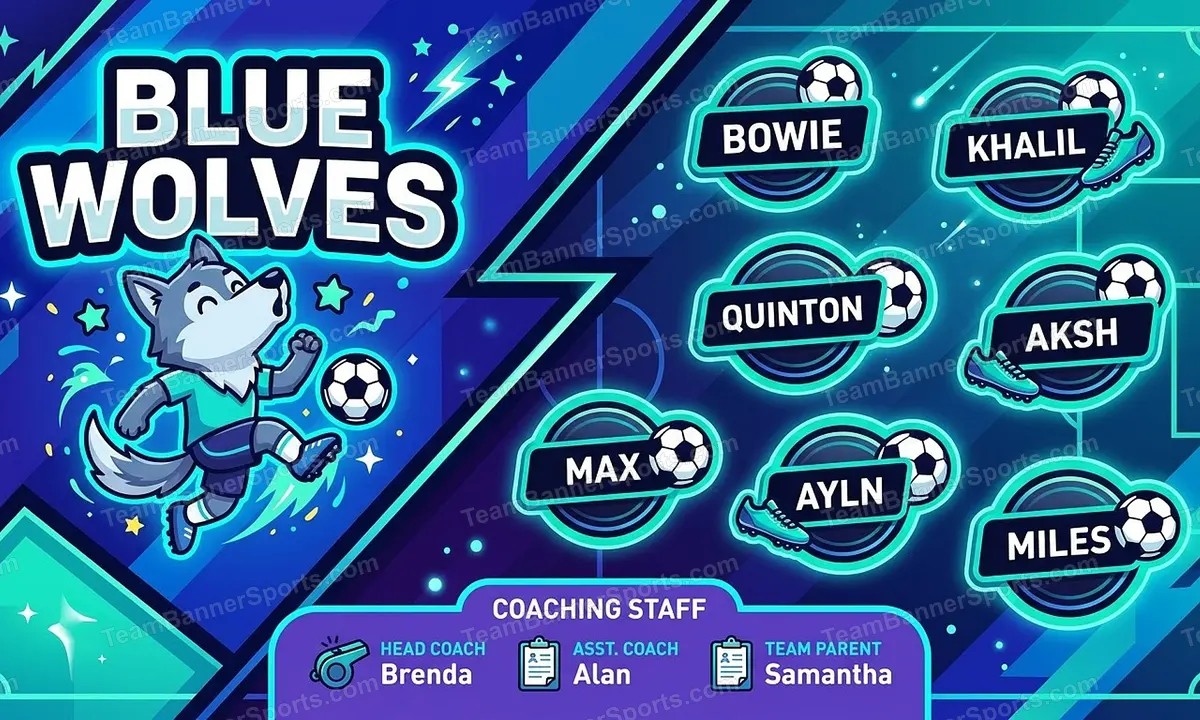Blue Wolves soccer team banner created with AI