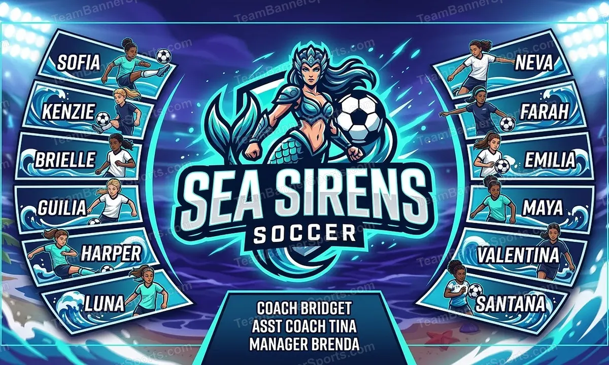 Sea Sirens soccer team banner created with AI