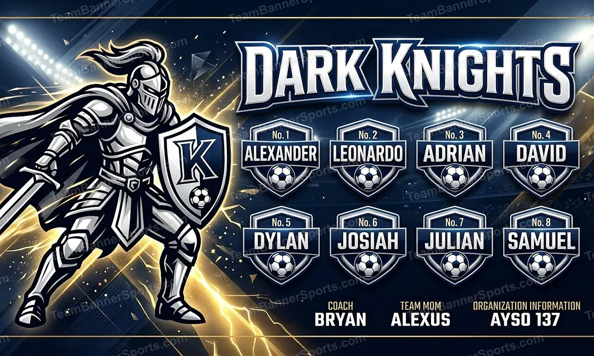 Dark knights soccer team banner created with AI