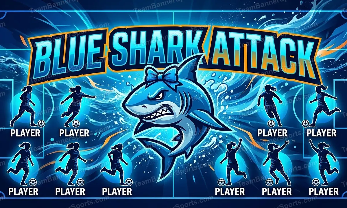 Blue Shark Attack soccer team banner created with AI