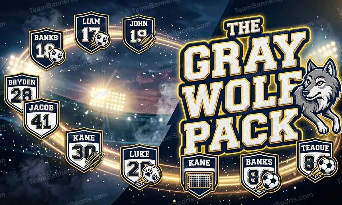 The gray wolf pack soccer team banner created with AI