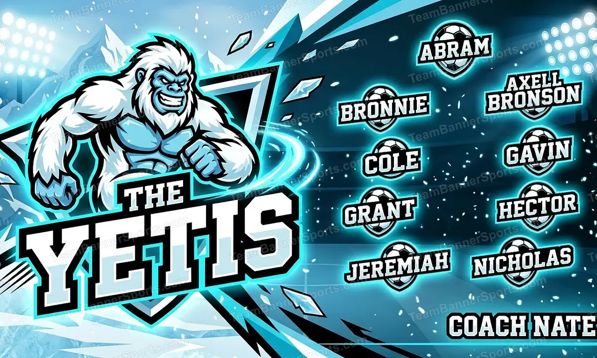 The Yetis soccer team banner created with AI