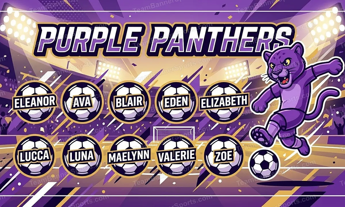 Purple Panthers soccer team banner created with AI