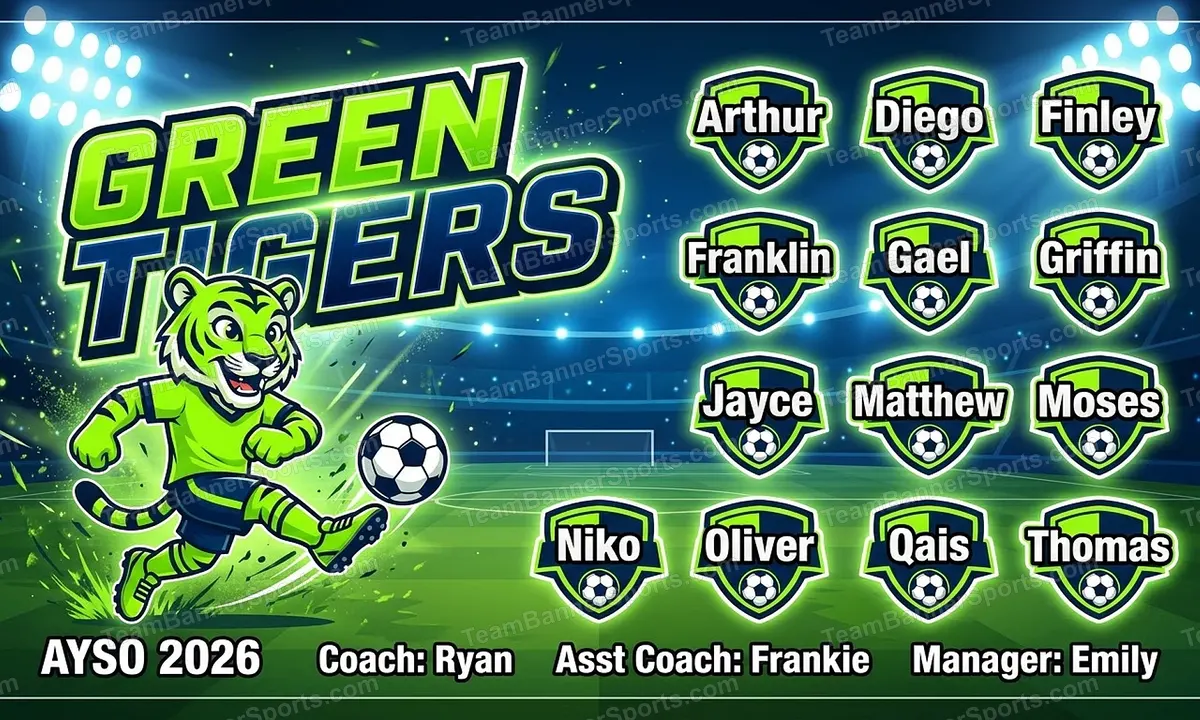 Green Tigers soccer team banner created with AI