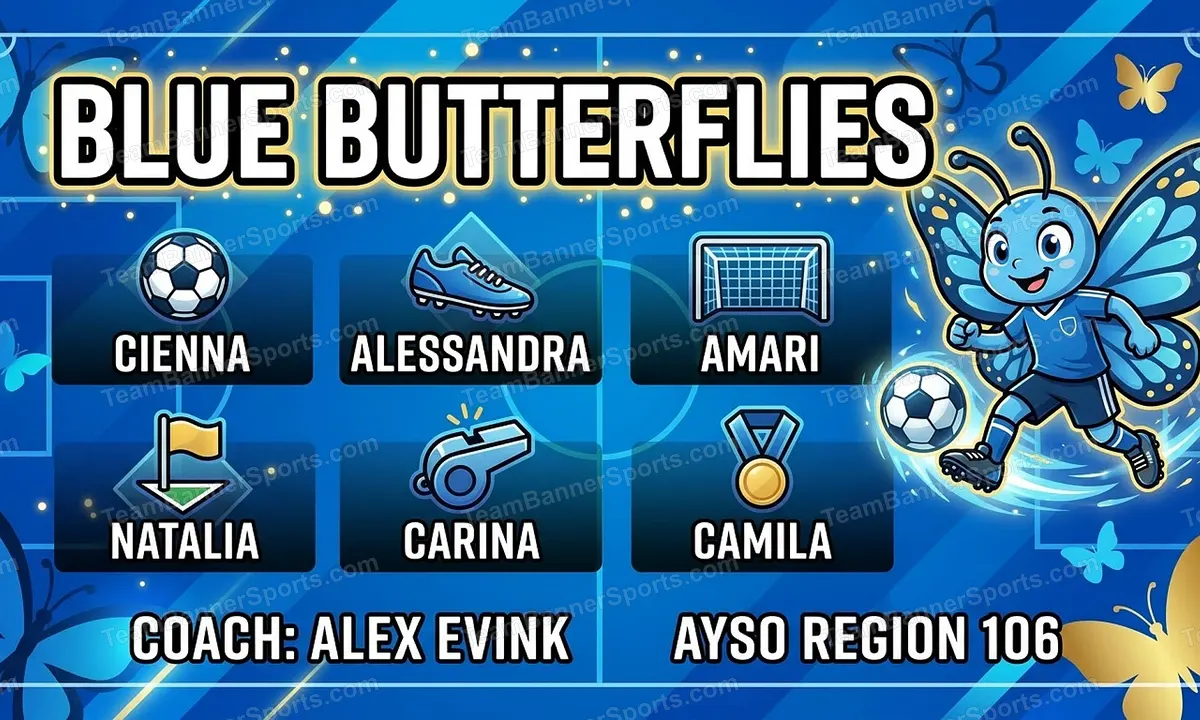 Blue Butterflies soccer team banner created with AI
