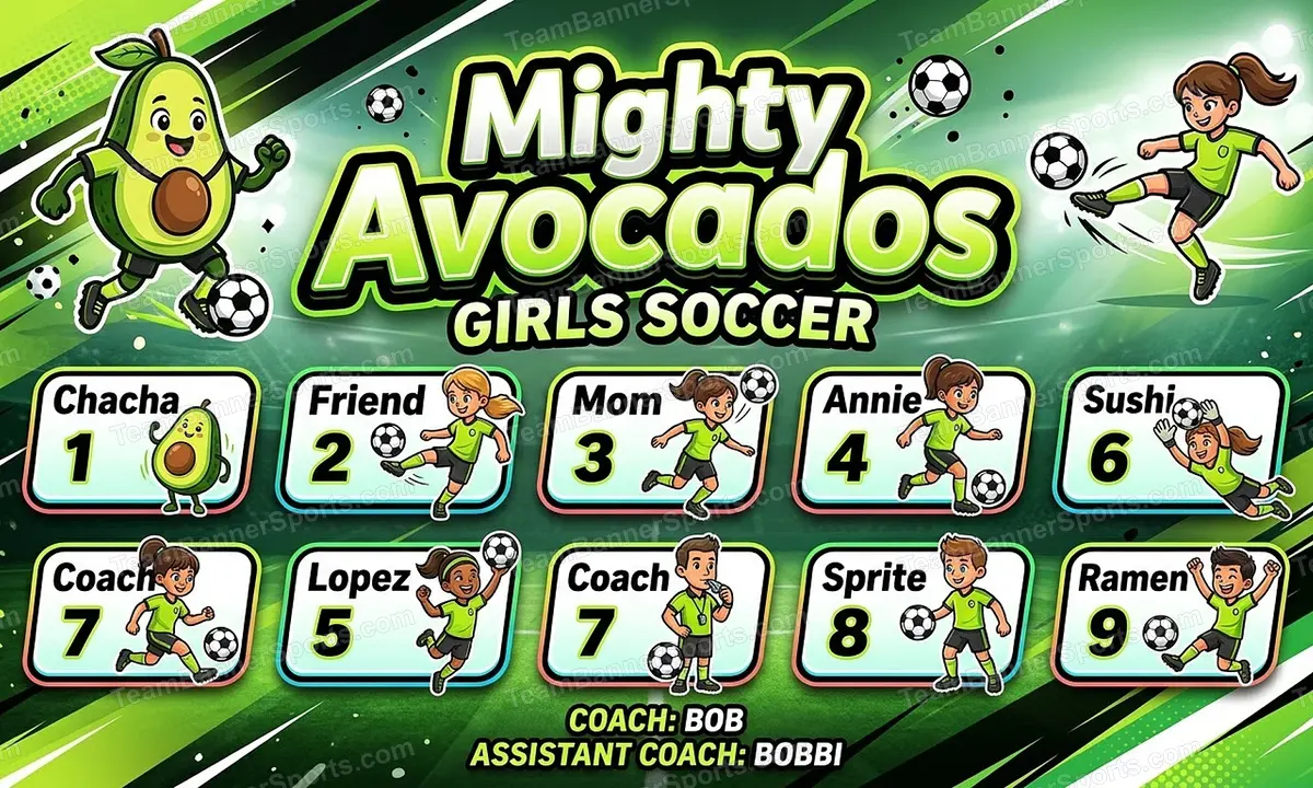Mighty Avocados soccer team banner created with AI