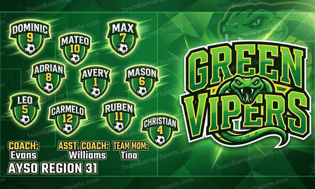 Green Vipers soccer team banner created with AI