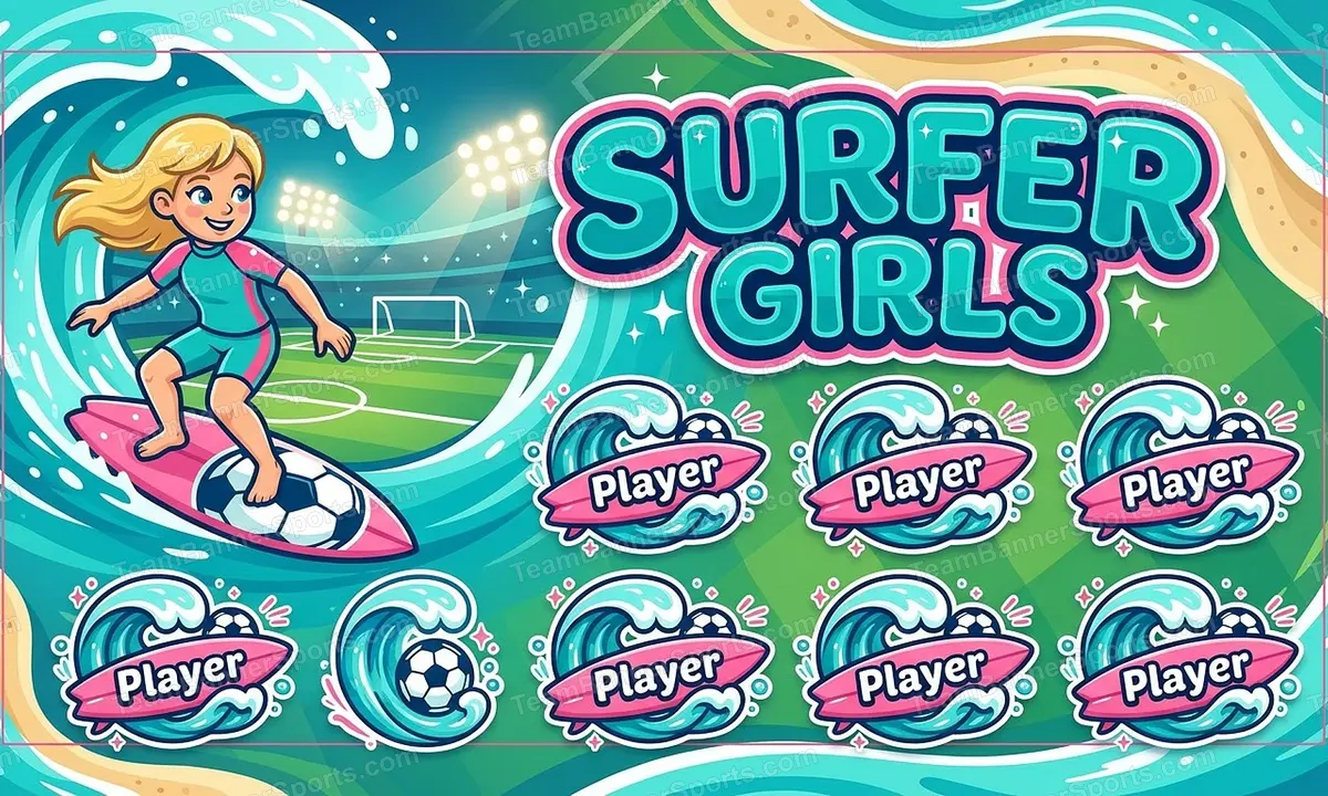 Surfer Girls soccer team banner created with AI