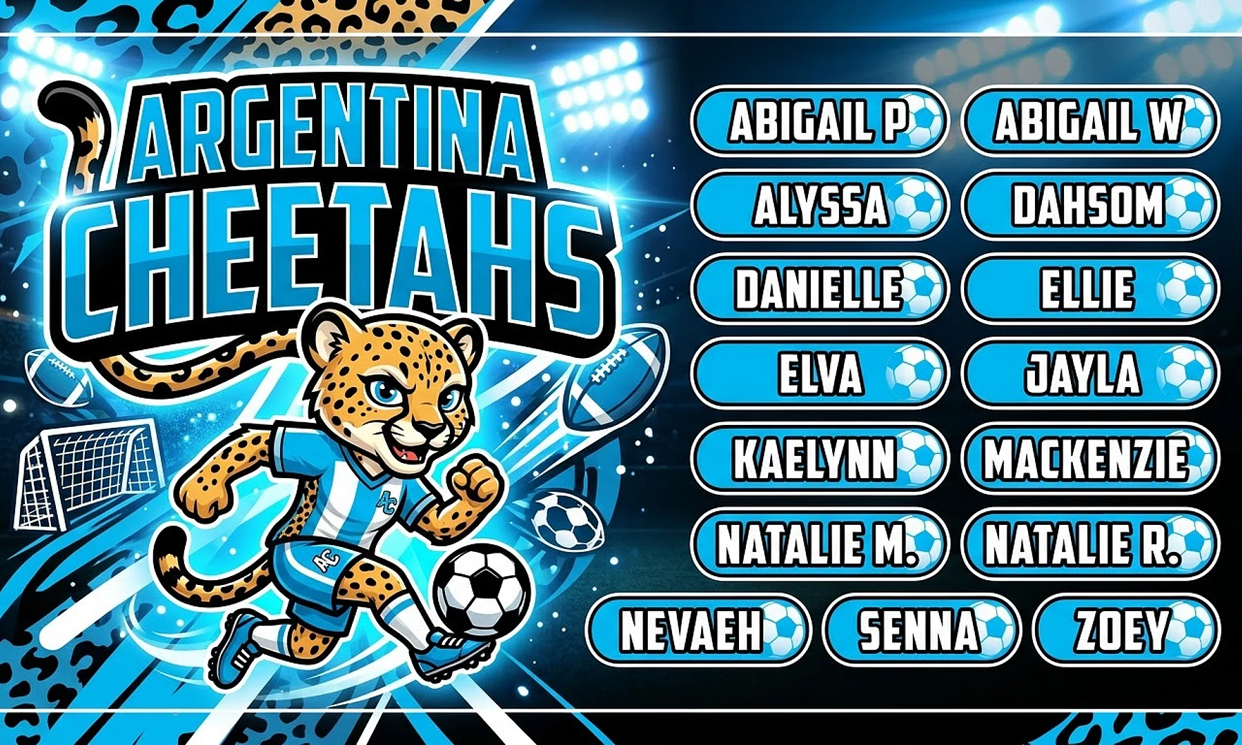 Argentina Cheetahs soccer team banner created with AI