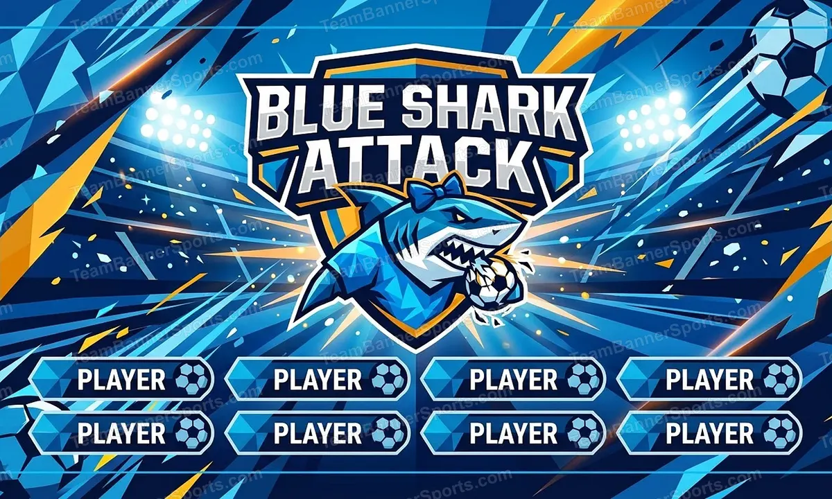 Blue Shark Attack soccer team banner created with AI