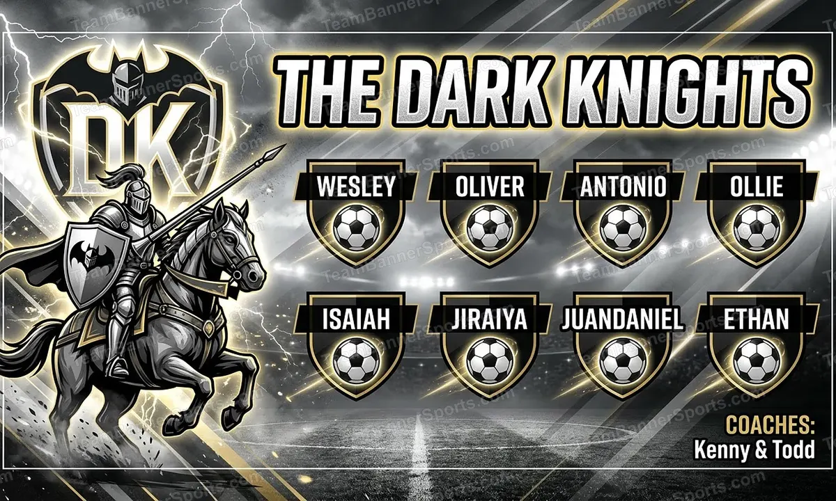 The Dark Knights soccer team banner created with AI
