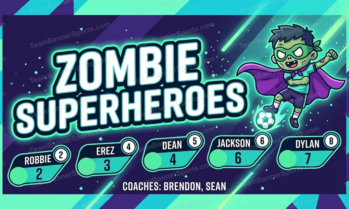 Zombie Superheroes soccer team banner created with AI