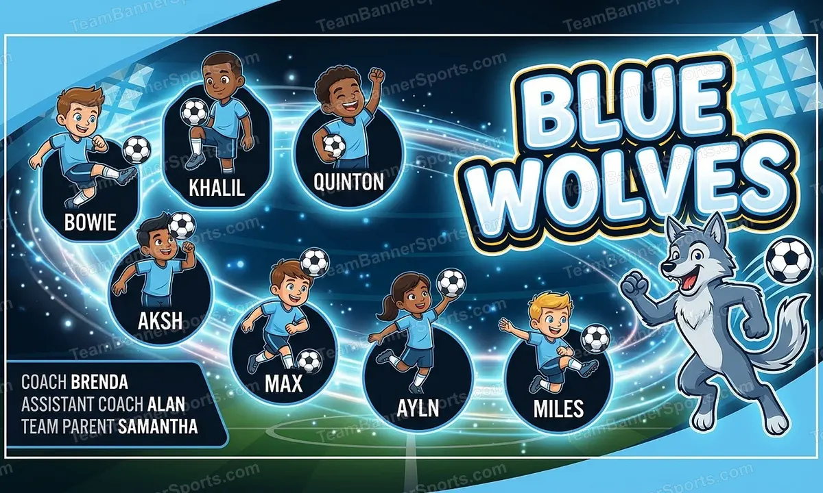 Blue Wolves soccer team banner created with AI