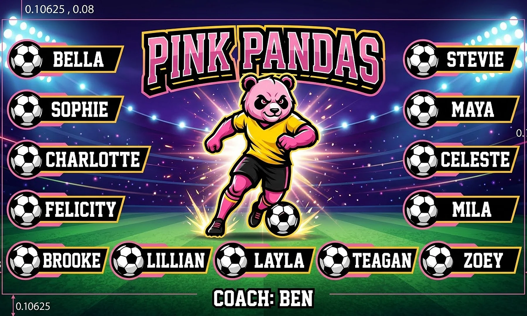 Pink Pandas soccer team banner created with AI