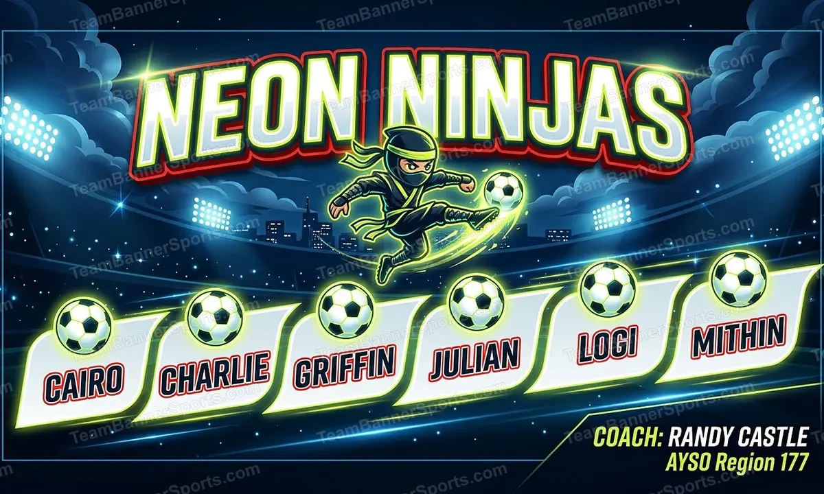 Neon Ninjas soccer team banner created with AI