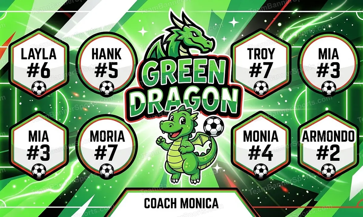 Green Dragon soccer team banner created with AI